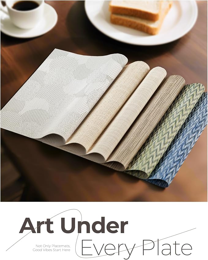 Leetaltree Light Brown Placemats Set of 4 - Heat Resistant Non-Slip Place mats for Dining Table, Washable Durable PVC Vinyl Woven Table Mats（Light Brown, 4）