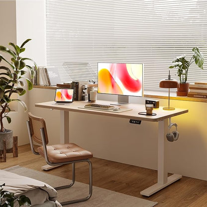 TIQLAB 55 * 24 Inches Electric Standing Desk, Adjustable Height Stand up Desk, Sit Stand Home Office Table with Splice Board, Light Walnut