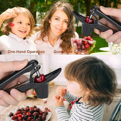 Cherry Pitter, Heavy-Duty Stainless Steel Olive and Cherry Pitters Corer Tool with Space-Saving Lock Design, Multi-Function Cherries Stoner Seed Remover Tool for Making Cherry Jam (Black)