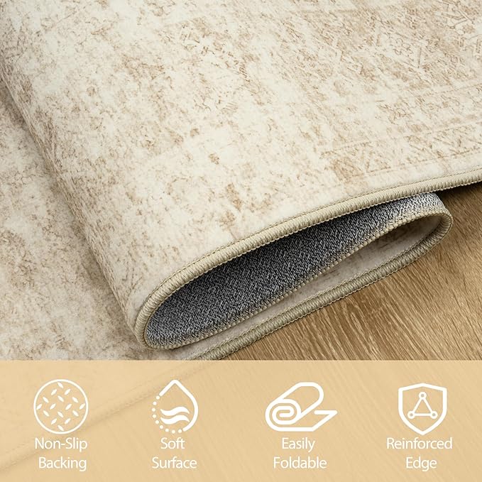 6x9 Area Rugs for Living Room Rug Washable: Abstract Rug for Dining Room Bedroom Carpet Non Slip 6 by 9 Indoor Modern Nursery Home Office Beige