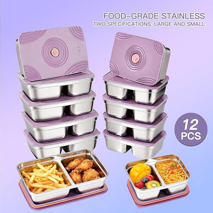 12-Piece Stainless Steel Snack Containers Reusable, Grab and Go 2 Compartment Food Storage Containers with Leakproof Lids for Travel and Outdoor Camping School Lunch Prep Dishwasher Safe