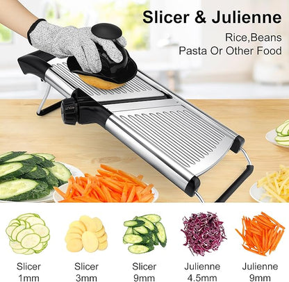 Mandoline Slicer for Kitchen, Adjustable mandoline food slicer， Stainless Steel vegetable slicer with a pair of Gloves