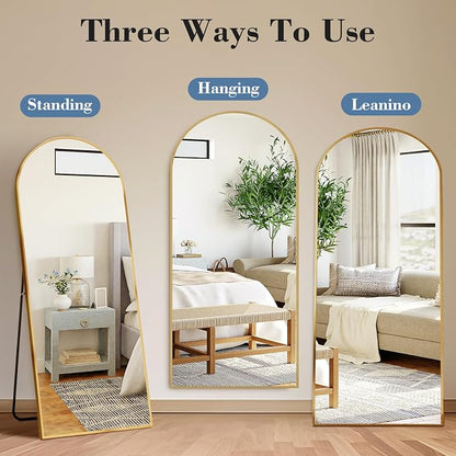 NEWBULIG Arched Mirror Full Length, 56"x21" Body Wall Mirrors with Shatter-Proof Glass, Upgraded Floor Standing Mirror, Hanging or Leaning, with Stand Aluminum Alloy Frame for Home Decor, Gold