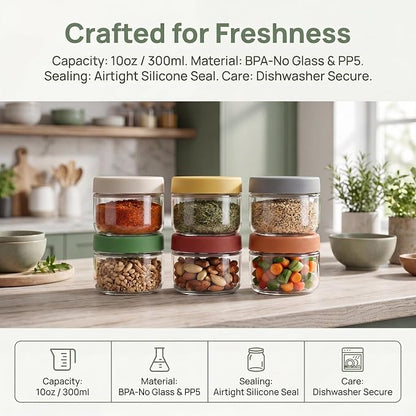 EONJOE 10 oz Glass Jars with Lids Meal Prep Portion Control Containers Pudding Yogurt Overnight Oats Salad Snack Cereal Candy Food Storage Cups Bowls Airtight