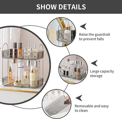 Akinbas 2 Tier Bathroom Organizer Countertop Makeup Perfume Tray Skincare Organizer for Bathroom Dresser Vanity (Grey)