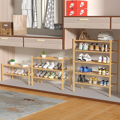 4 Tier Bamboo Shoe Rack for Closet Free Standing Wood Shoe Shelf for Entryway Small Space Stackable 27"x11"x26" (Natural)