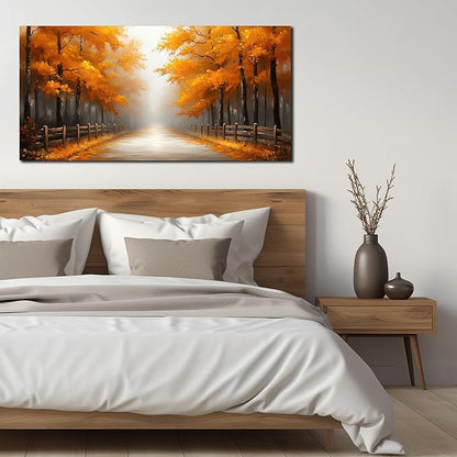 AUUZAIUA Forest Wall Art for Living Room Gold Misty Trees Landscape Large Artwork for Bedroom Office Modern Canvas Prints Ready to Hang 24"x48"