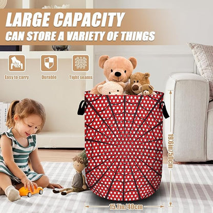 Red Spider Web Laundry Basket, Foldable Waterproof Halloween Laundry Hamper Tote Bag Dirty Clothes Storage Bucket Toy Organizer for Bathroom/Laundry/Bedroom 15.7"x19.6"