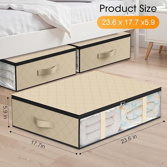 StorageRight Under Bed Storage Bags 2 Pack, 40L Large Clothes & Comforter Storage Containers with Clear Window, Breathable Fabric Organizer for Blankets, Bedding, Seasonal Clothing, Beige
