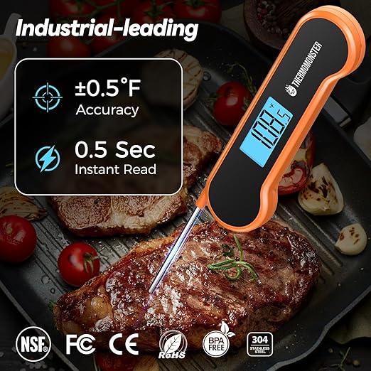 0.5 Sec Instant Read Meat Thermometer Digital with ±0.5℉ Precision, Food Thermometer for Cooking Kitchen Gadgets, Oven Grill Candy BBQ Essentials Accessories, Gifts for Him Dad Men Birthday, Orange