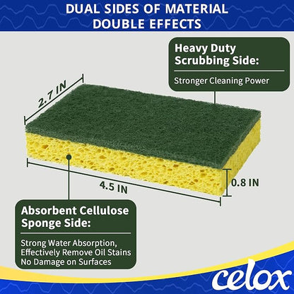 CELOX Sponges Kitchen, Cleaning Sponge for Dish, Yellow, 12 Pack