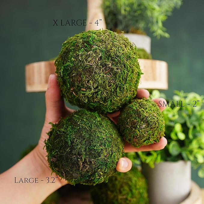 BYHER Decorative Moss Balls Set - Fake Moss Balls for Bowl Fillers, Centerpiece Decor, Home Decor, Vase Filler, Wedding Decor, Table Arrangement, Coffee Accents, DIY Crafts (Large - 3.2"-Set of 6)