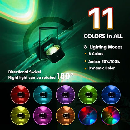 L LOHAS LED Night Light Projector, 2 Pack Color Changing Night Light Plug into Wall, Dusk to Dawn Sensor, Rotating Nightlight, RGB Ambient Lighting for Bathroom, Gaming Room, Decor, Gifts