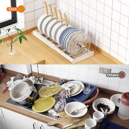 Nigelia 2 Pack Pots and Pans Organizer for Under Cabinet, 22" Expandable Food Storage Container Lid Organizers with 10 Adjustable Dividers Pot Lid Holders Rack Inside Cabinet&Kitchen Countertop(Black)