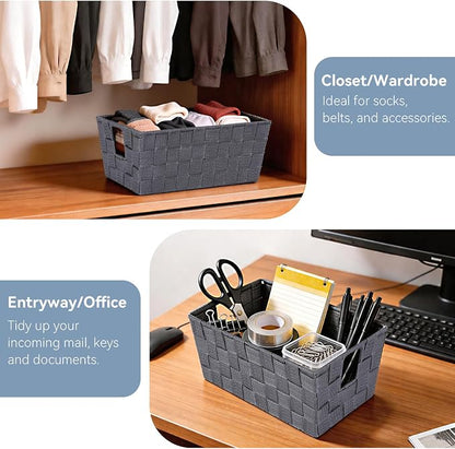 Whitmor Small Woven Storage Baskets for Shelves - Decorative Bathroom Organizer Bins with Metal Structure, Versatile Shelf Storage Solution for Home Organization & Closet (Savvy Gray)