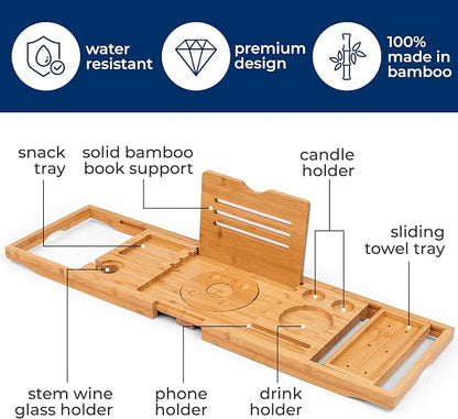 SereneLife Premium Bathtub Tray Caddy, Expandable Bath Tray, Unique House Warming Gifts, Gift for Mom, Women, New Home, Wedding, Anniversary, Bridal Shower, Universal Fit for All Tub