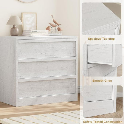 IDEALHOUSE 3 Drawer Nightstand for Bedroom, 30in Tall Small End Side Table with Large Storage & Anti-Tip Design, Modern Bedside Table Organizer for Living Room, Entryway - White