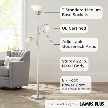 360 Lighting Jordan Modern Tree Torchiere Floor Lamp Standing 3-Light 71 1/2" Tall Brushed Nickel Silver Alabaster Glass Shades Decor for Living Room Reading House Bedroom Office