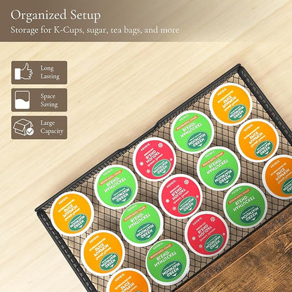 Coffee Bar Organizer, 3 Tier Coffee Station Organizer for Countertop, Mug Cup Holder Stand with 12 Hooks, with K Cup Storage Drawer, Tea Organizers Accessories for Home Office