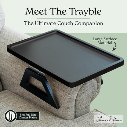 Shamrock Home Bamboo Trayble Couch Arm Table, Clip On Tray Sofa Table for Couches. Sofa Arm Tray for TV Dinners, Remotes, Drinks, Snacks and Small Spaces - 15.75 x 11inch, Black