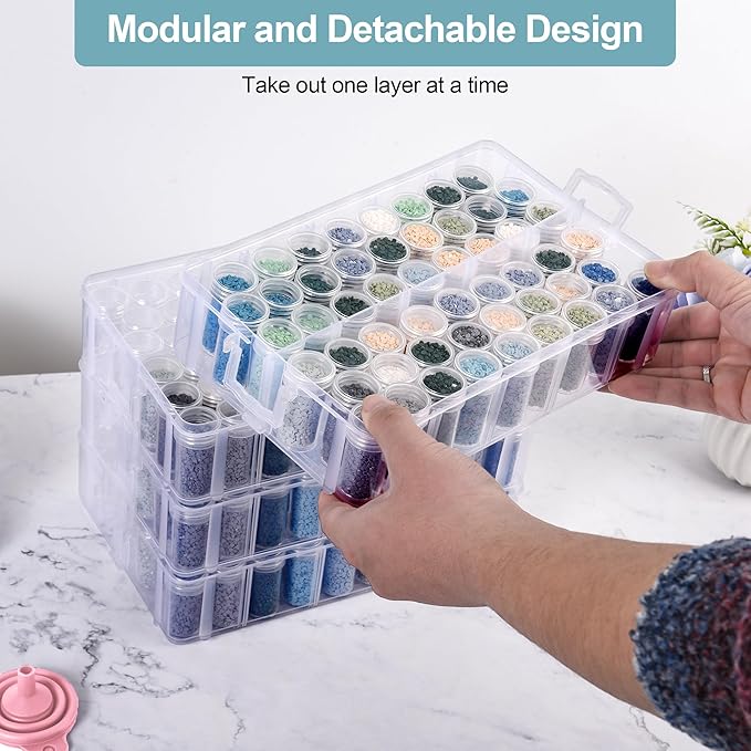 MERATIA Diamond Painting Storage Container, 4-Tier Bead Organizer Box with 200 Slots, Stackable Crafts Organizers for DIY Diamond Art Accessories Craft Jewelry Bead Storage