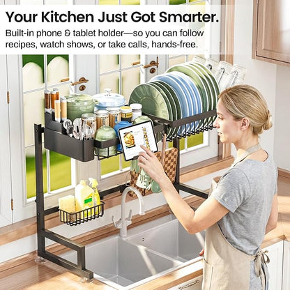 ADBIU Over The Sink Dish Drying Rack (Expandable Height and Length) Snap-On Design 2 Tier Large Dish Rack