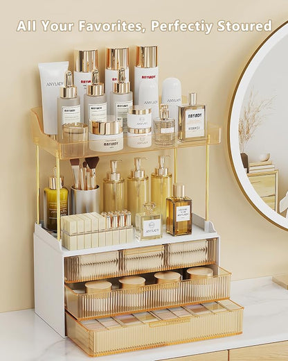 Anylady Bathroom Organizers and Storage, Makeup Organizer (Sturdy Durable Attractive), Ideal for Vanity, Countertop, Counter, Perfume, Skincare, Cabinet, Cosmetic, Dresser Organizer (Gold)