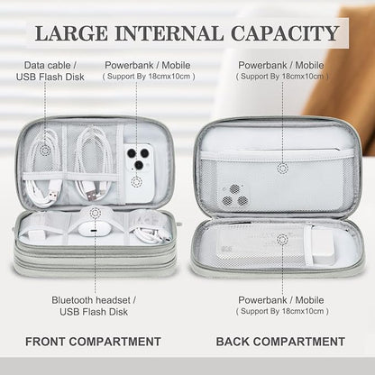 FYY Travel Electronic Cable Organizer Bag, Pouch Electronic Accessories Carry Case Portable Waterproof Double Layers Storage Bag for Cable, Cord, Charger, Phone, Earphone, Medium Size, Grey
