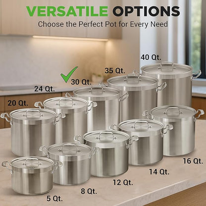 Nutrichef Stainless Steel Cookware Stockpot, 30 Quart Heavy Duty Induction Soup Pot With Stainless Steel Lid And Strong Riveted Handles, Even Heat Distribution, Compatible With Most Cooktops
