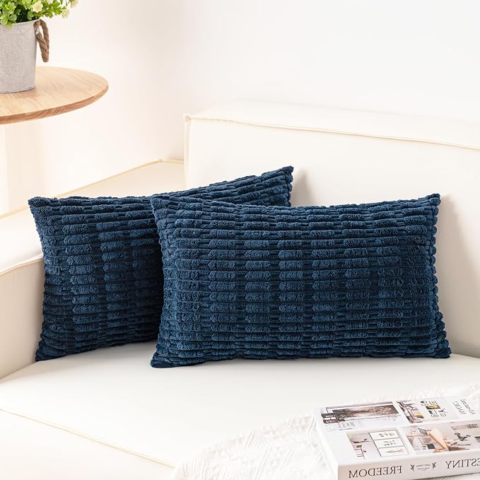 Aegero Pack of 2 Corduroy Decorative Throw Pillow Covers 12x20 InchSoft Boho Striped Pillow Covers Modern Farmhouse Home Decor for Sofa Living Room Couch Bed（Teal）