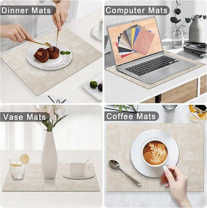 Homaxy Faux Leather Heat Resistant Placemats for Dining Table Set of 12, Waterproof Wipeable Washable PU Table Mats, Easy to Clean Anti-Slip Place Mats, 11.8" x 17", Beige