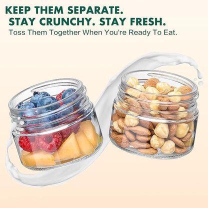 Danmu 24 oz Glass Meal Prep Containers 4-Pack with Lid & Dressing Cup - Leak Proof Salad Jars & Overnight Oats Containers with Lids Stainless Steel Fork Included for On the Go Lunch, Work, Fitness