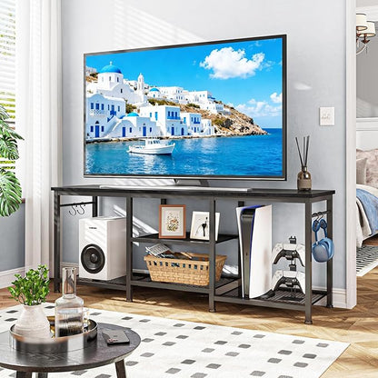 YGEOMER TV Stand for TVs Up to 50 Inch, Entertainment Center for Living Room, Bedroom, Black