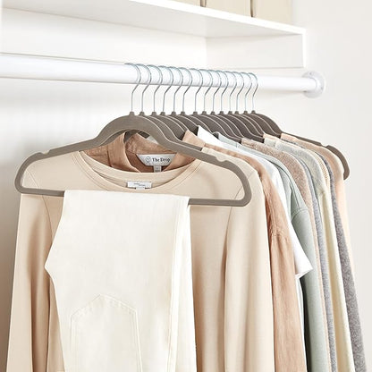 Amazon Basics Slim, Velvet, Non-Slip, Durable Suit Clothes Hangers for Closet, Coats, Pants, Shirts, Gray/Silver, Pack of 100