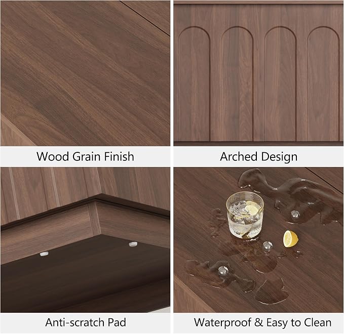 FORTUNETEC Lift Top Coffee Table with Storage, Modern Coffee Table with Arched Design, 31.5" Square Tea Table with Wood Grain, Minimalist Multifunctional Center Table for Living Room, Office, Walnut