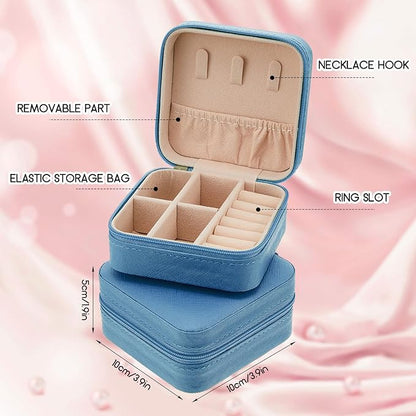 Taiyin 6 Pcs Travel Jewelry Case Box Bridesmaid Gifts Bulk Travel Jewelry Cases Boxes Small Jewels Organizers Mini Accessories Ornaments Storage for Women Girls Wedding Gifts (Blue)