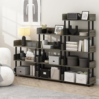 Furinno TURN-N-TUBE Display Shelf, 3-Tier Storage Shelves with Side Panels, Open Shelves Book Shelf with Rounded Corner Top Edges, for Organization and Storage, Living Room, Home Office, French Oak