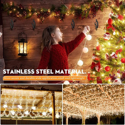 32Pcs Q-Hanger Hooks with Safety Buckle, Windproof Screw Hooks for Hanging Outdoor String Lights, Plants, Christmas Decorations, Includes Wing Nut Driver, Black