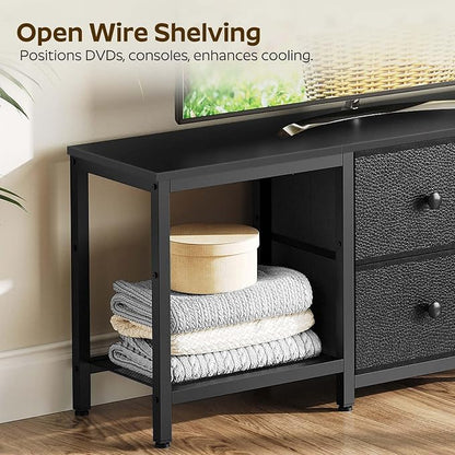 YATINEY TV Stand for TVs up to 55", Entertainment Center with 2 Fabric Drawer, Media Console with Shelves, Television Stands for Living Room, Bedroom, Black DS02BB