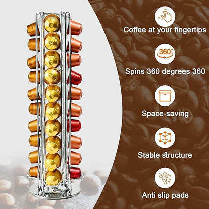 Coffee Pod Stand for Nespresso OriginalLine Capsule, Large Compacity Nespresso Coffee Pods Holder, Coffee Pod Organizer Holding 40 Small Originalline Pods, Silver