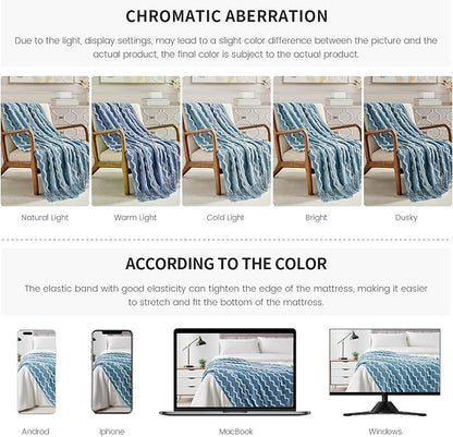BOURINA Fluffy Chenille Knitted Fringe Throw Blanket Lightweight Soft Cozy for Bed Sofa Chair Throw Blankets, Blue 50" x 60"