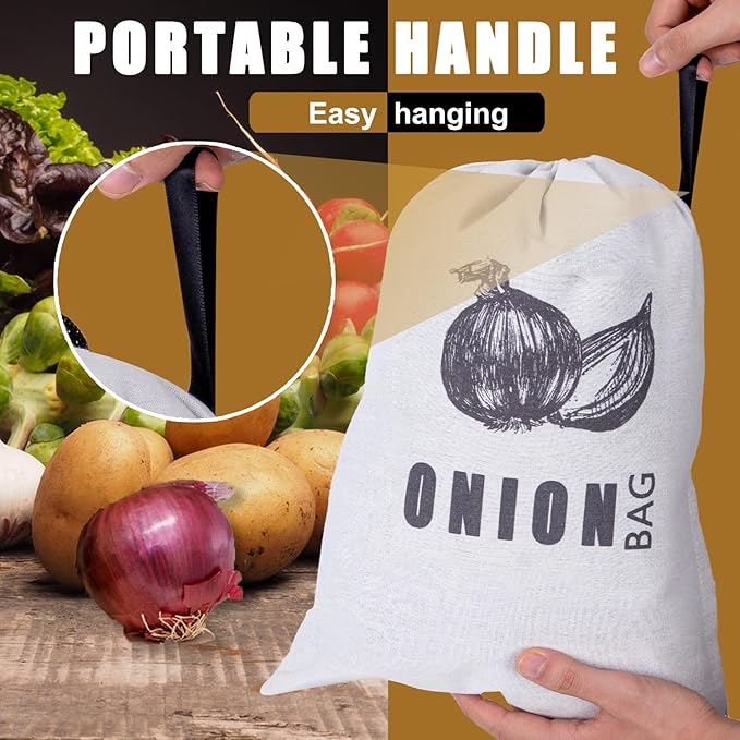 TOGETRUE Potato Onion Storage Bag, Fabric Onion and Potatoes Storage Bag, Washable Garlic Potatoes Onions Keeper with Drawstring for Pantry, 2 Pack (Potato Onion Bag)