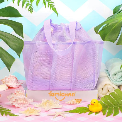Mesh Shower Caddy Portable with Drawstring, Dorm Room Essentials for College Students Girl & Boy, Larger Shower Bag for Camping,Swimming,Gym,Travel,Bathroom - Purple