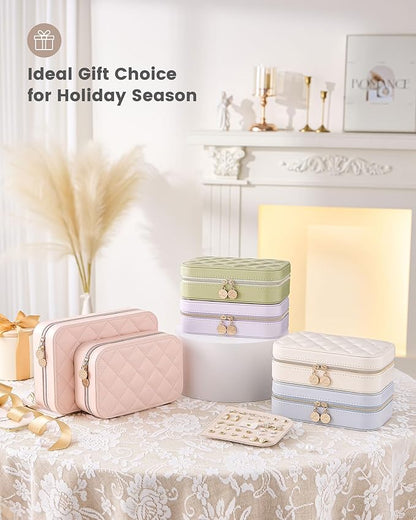 Lolalet Travel Jewelry Case for Women Girls, Travel Jewelry Organizer with Clear Storage Bag Small Portable Jewelry Box for Necklace Bracelet Earring Ring Valentines Bridesmaid Gifts -Medium/Pink
