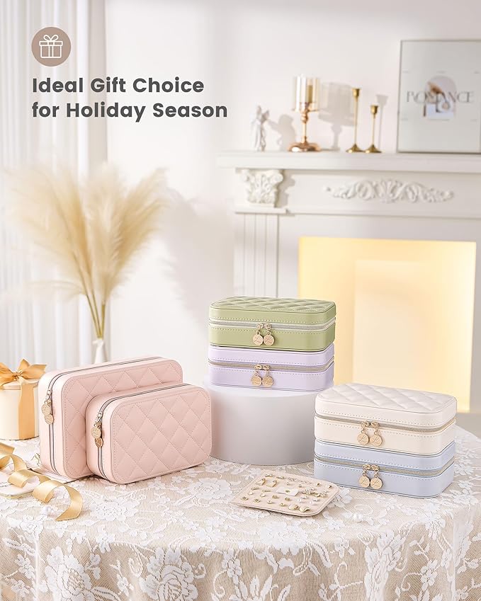 Lolalet Travel Jewelry Case for Women Girls, Travel Jewelry Organizer with Clear Storage Bag Small Portable Jewelry Box for Necklace Bracelet Earring Ring Valentines Bridesmaid Gifts -Large/Pink