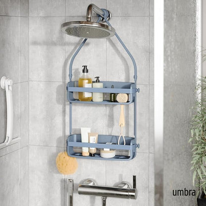 Umbra Flex Hanging Shower Caddy with 2 Shelves, Bathtub Shelf and Bathroom Organizer, Slate Blue