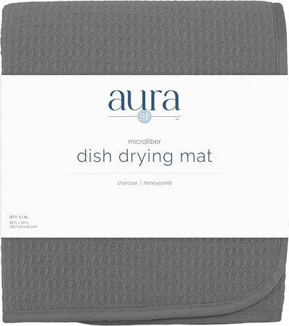 S&T INC. Dish Drying Mat XL, 18” x 24”, Absorbent Microfiber Kitchen Counter Mat, Dish Drying Pad for Dishes, Utensils, Pots and Pans, Extra Large, Charcoal