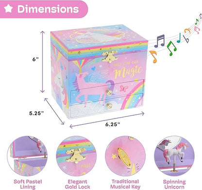 Jewelkeeper Unicorn Musical Jewelry Box for Girls - Cotton Candy Unicorn Design Music Box with 2 Pullout Drawers to Store Earrings, Necklace and Bracelets, Plays The Beautiful Dreamer Tune