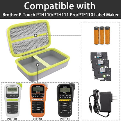 Label Printer Case Compatible with Brother P-Touch PTH110BP/PTH110/PTH111 Pro Label Maker(Gray Case,Green Zipper)