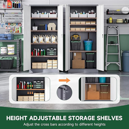Letaya Metal Garage Storage Cabinets with Lock Door and Adjustable Shelves, Steel Tool Cabinets for Home,Office,Warehouse Organisieren (Gery White, 72" H)